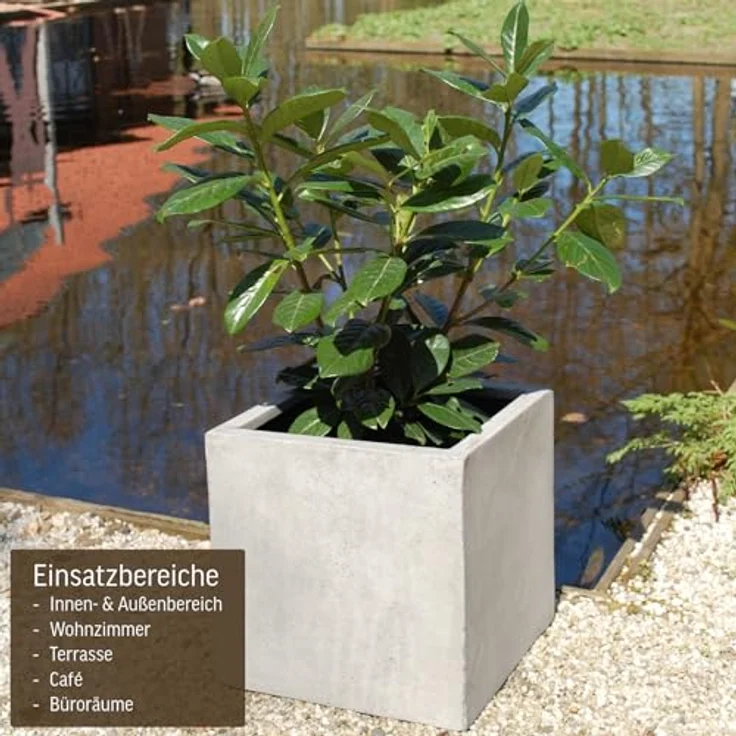 VIVANNO Pflanzkübel Fiberglas BLOCK Würfel - Grau Beton-Design, wetterfest und frostsicher, 30x30x30 cm – Bild 4