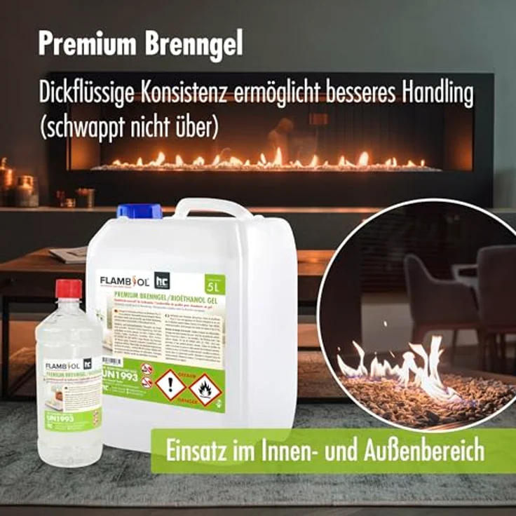 Höfer Chemie 15x 1 L FLAMBIOL® Premium Brenngel mit langer Brenndauer, für Kamine drinnen & draußen – Bild 6