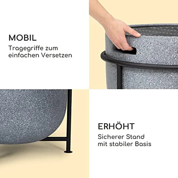 Blumfeldt Feuerschale, Tragbare Feuerstelle Outdoor mit Grillrost & Holzlagerfach, Sichere Stahlschale, 52 x 46 x 52 cm – Bild 3
