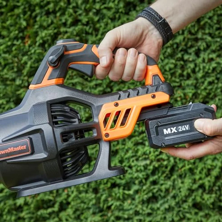 LawnMaster MX 24V Akku-Laubbläser, kabelloser Axialgebläser mit 4,0 Ah Lithium-Ionen-Akku, 240 Minuten Laufzeit, schwarz – Bild 7