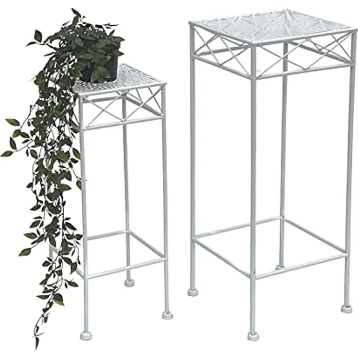 DanDiBo Blumenständer 2er Set, Weiß Metall, Eckig Beistelltisch für Pflanzen und Kräuter – Bild 4