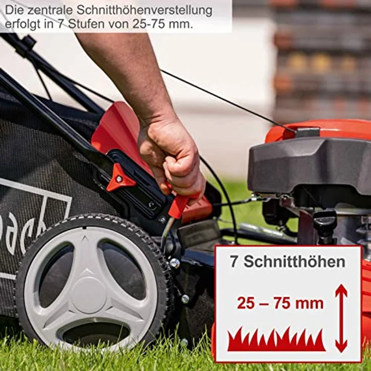 Scheppach Benzin Rasenmäher MS225-56 inkl. Motoröl | Radantrieb | 6PS | 56cm | 65L | Höhenverstellung 7 Stufen | Seitenauswurf & Reinigungsfunktion – Bild 6