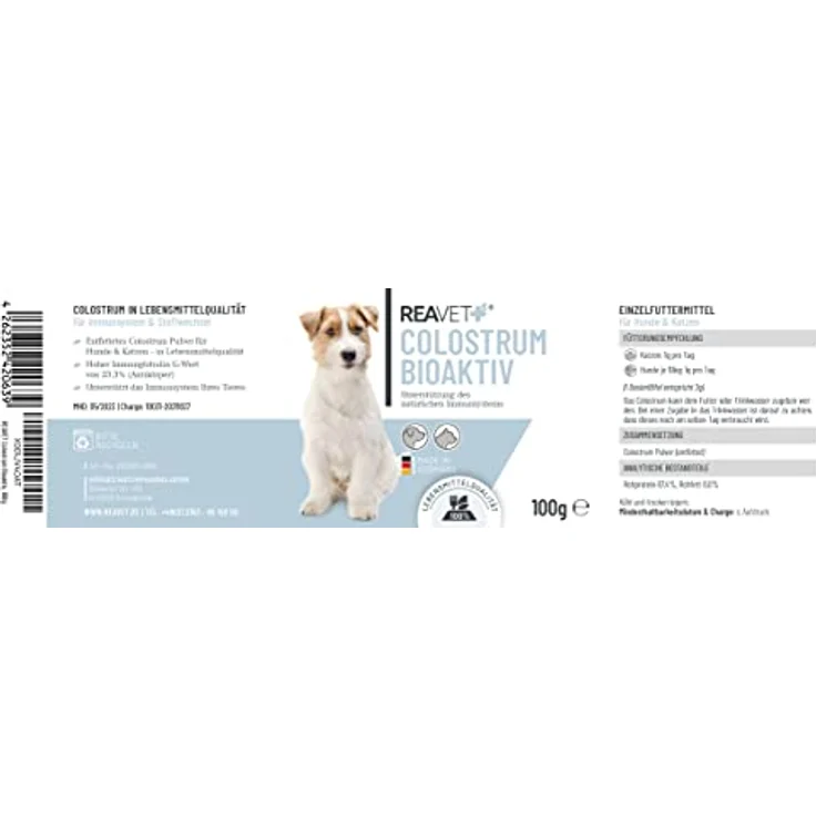 ReaVET Colostrum Pulver für Hund & Katze 100g - Immun Boost mit hohem Immunglobulin Gehalt, Immunsystem stärken, Magen & Darm, Natürliches Kolostrum – Bild 3