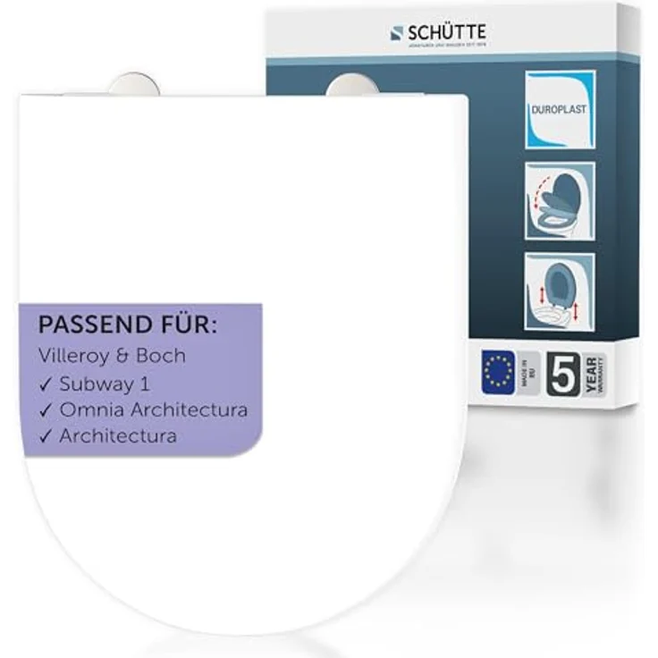 Schütte WC-Sitz D-Form Pro 5 Duroplast, Weiß, mit Absenkautomatik und Schnellverschluss, bruchsicher und hygienisch – Bild 1