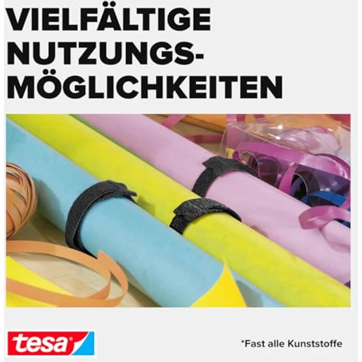 tesa Kabelbinder Klett - On & Off Kabel Klettband in Schwarz - Individuell zuschneidbar - 1 x 5m Rolle – Bild 5