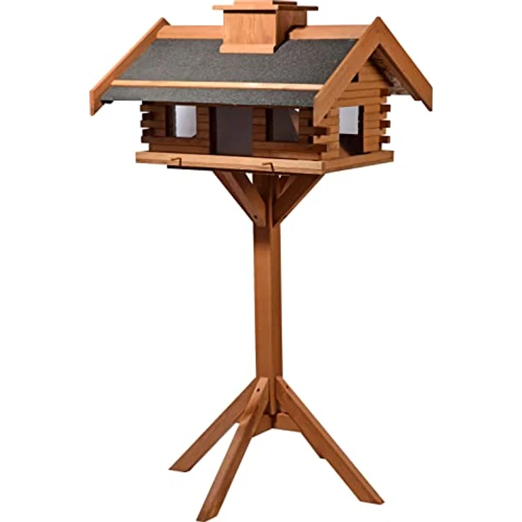 dobar® 98740FSC XXL Vogelvilla - Großes Vogelhaus Massivholz - Vogelfutterhaus XXL inkl. Ständer - Futterstation mit Bitumen - Futterhaus Wildvögel XXL - 84 x 78 x 163 cm - Dunkelbraun – Bild 3