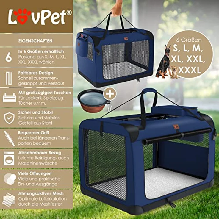 Lovpet® Hundebox Hundetransportbox faltbar Inkl.Hundenapf XXXL 102x69x69cm Transporttasche Hundetasche Transportbox für Haustiere, Hunde und Katzen Haustiertransportbox Navyblau – Bild 2