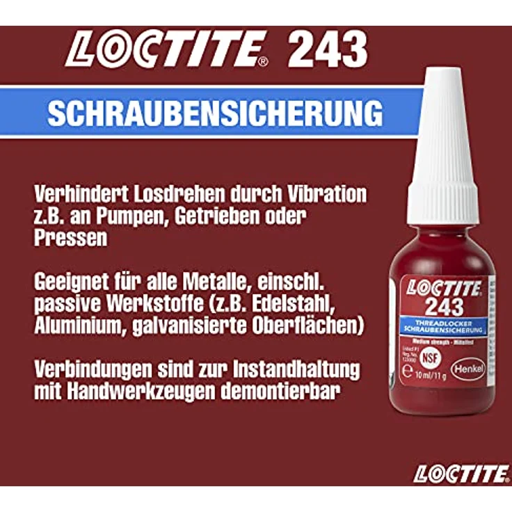 LOCTITE 243, universell einsetzbarer Kleber für die Sicherung von Schrauben, mittelfeste Schraubensicherung für Metallgewinde, Flüssigkleber für z. B. Pumpen, 1x10ml - Preisvergleich – Bild 4