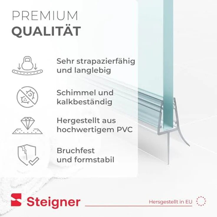 STEIGNER Duschdichtung UK13, gerade 30 cm, transparent, 100% wasserdicht, für 3,5-5 mm Glasdicke, schimmel- und kalkresistent – Bild 4