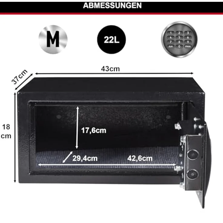 MASTER LOCK Möbeltresor [elektronischen Kombinationsschloss] [Large 22L] - X075ML - Laptopsafe, Schmucksafe und mehr – Bild 6