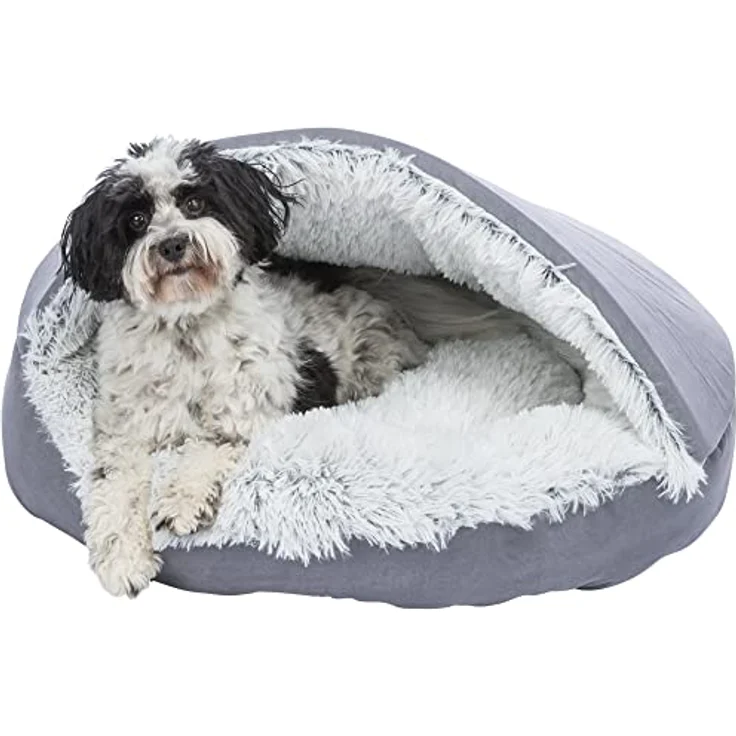 TRIXIE besonders kuscheliges und rutschfestes Höhlenbett für Hunde Harvey, RUND, Ø 70 cm, GRAU/WEIß-SCHWARZ - 38037 – Bild 2