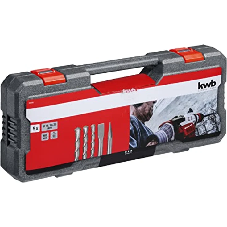 kwb SDS-Max Hammerbohrer und Meißel-Set für Bohrhammer, 5-teiliger Stein- u. Beton-Meissel/Bohrer Satz im Kunstoff-Koffer – Bild 5