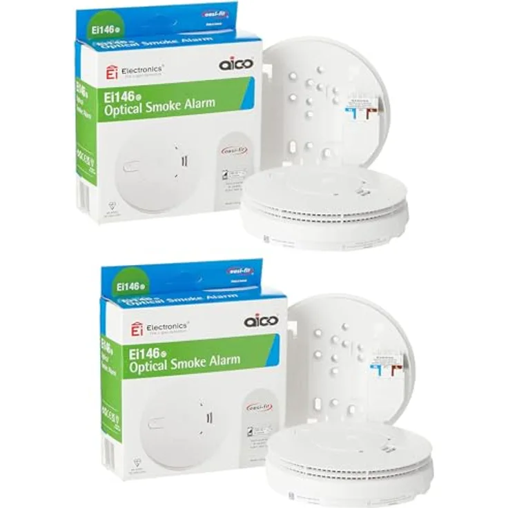 Ei Electronics Aico Ei146e Optischer Rauchmelder, Wechselstromnetzteil und 9 V Alkali-Batterie-Backup, 2er Pack