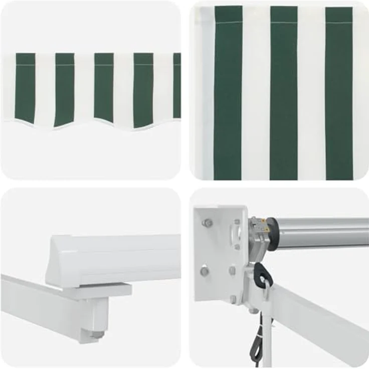 vidaXL Elektrische ausziehbare Markise mit Solarpanel und Fernbedienung, Grün und Weiß, 4 x 3 m – Bild 6
