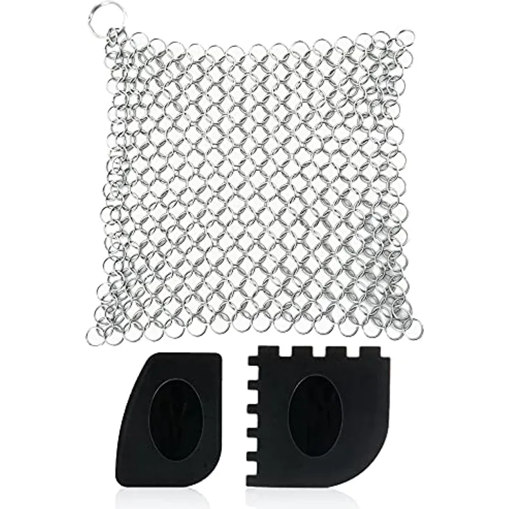 BBQ-Toro 3-teiliges Reinigungs Set für Dutch Oven | mit Ringreiniger und Grill Schaber Gusseisen Reinigungsset | Pflegeset für Gusseisen | Grillschaber Kunststoff, Kettenreiniger Edelstahl