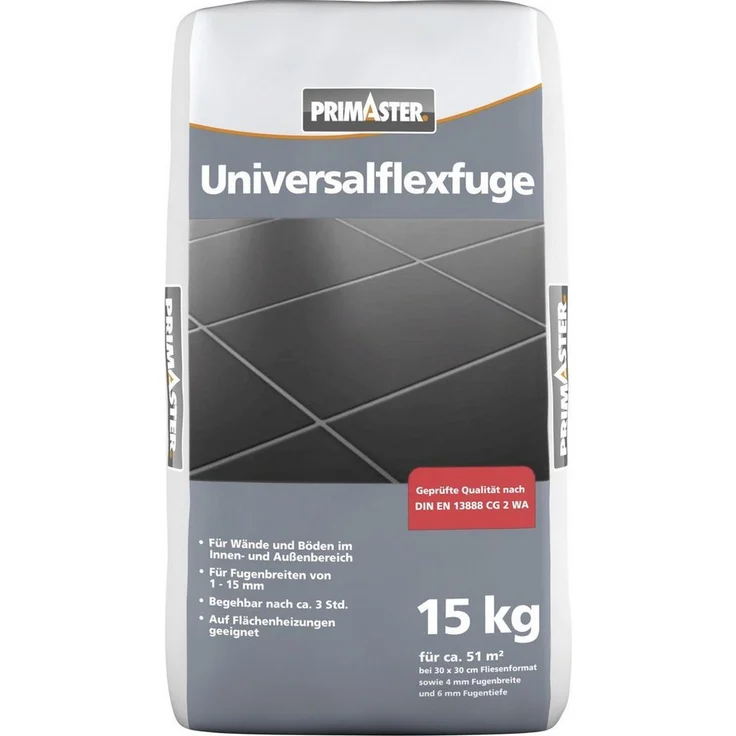 Primaster Fugenmörtel Universalflexfuge 1 - 15 mm, manhattan, 15 kg, wasser- und schmutzabweisend, für Innen- und Außenbereich
