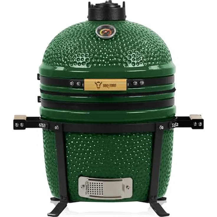 BBQ-Toro Kamado Grill Holzkohlegrill Shiro Ø 39 cm mit Thermometer, Holzgriffe | Grün | Mini Holzkohlegrill, Ceramic Grill, Keramikgrill, Grill Ei, Grill Rund Holzkohle, Keramik Grill, Kamado BBQ