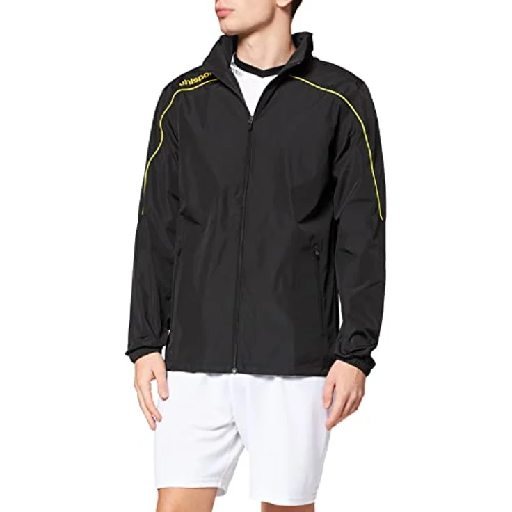Uhlsport STREAM 23 ALL WEATHER JACKET M schwarz/limonengelb, mit versteckter Kapuze und Wasserabweisender Beschichtung – Bild 3