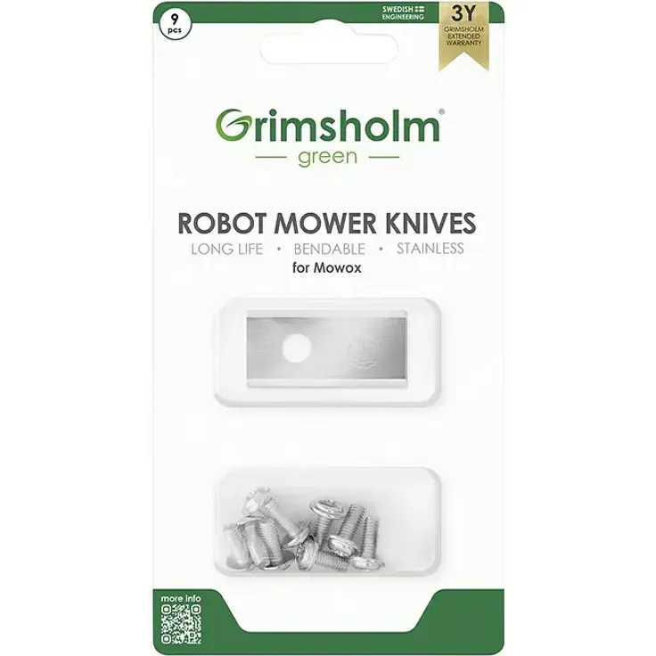Grimsholm Green Ersatzmesser für Mähroboter (Mowox, 9 Stk.), optimierte Stärke und Schärfe für perfekte Schnittresultate