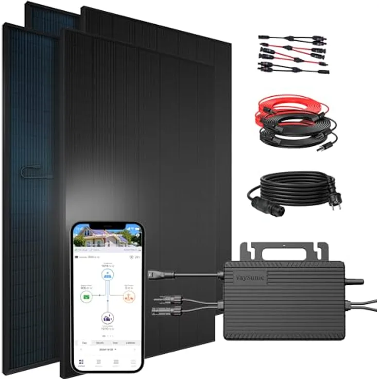 SUNNIVA® 1840W Balkonkraftwerk BIFAZIAL FULLBLACK, komplettes Set mit 800W Wechselrichter, 4x460W Glas-Glas Bifacial Solarmodulen, 5m Kabelset, genehmigungsfrei