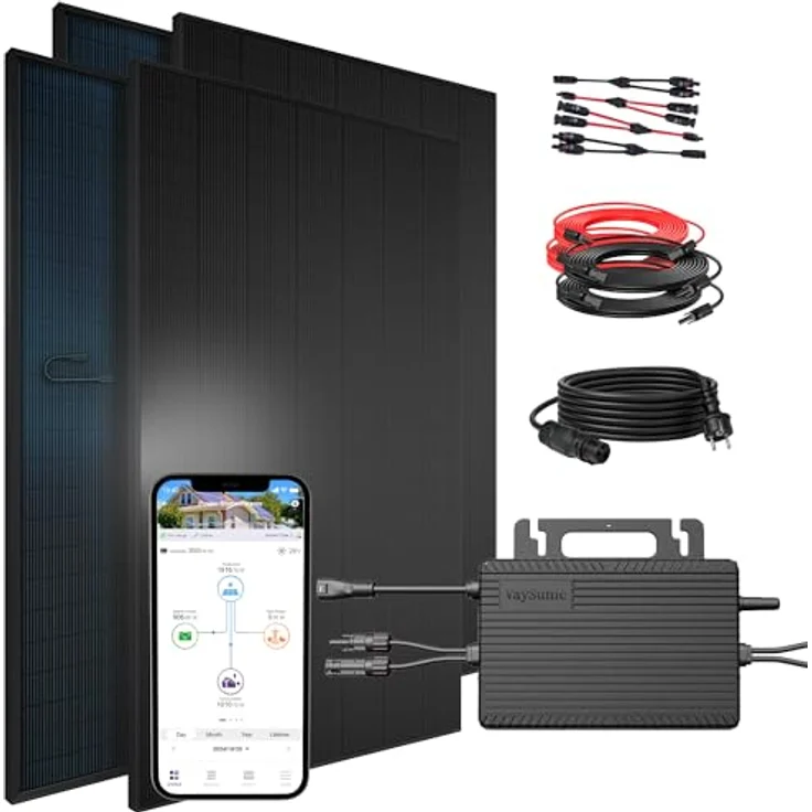 SUNNIVA® 1840W Balkonkraftwerk BIFAZIAL FULLBLACK, komplettes Set mit 800W Wechselrichter, 4x460W Glas-Glas Bifacial Solarmodulen, 5m Kabelset, genehmigungsfrei – Bild 1