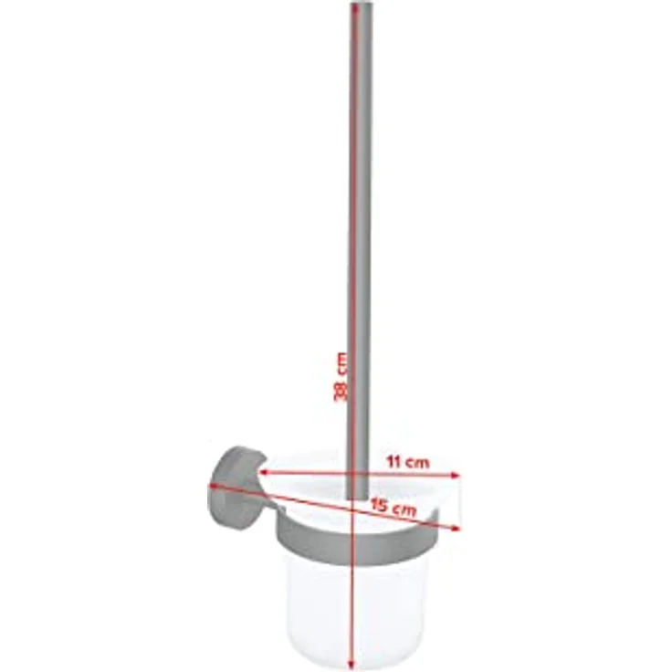 tesa MOON BLACK WC-Garnitur, Set mit Halter & WC-Bürste, matt schwarz, satiniertes Glas - für Bäder im Industrial Style und moderne Badezimmer - bohrfrei, inkl. Klebelösung - 379 mm x 112 mm x 145 mm – Bild 3