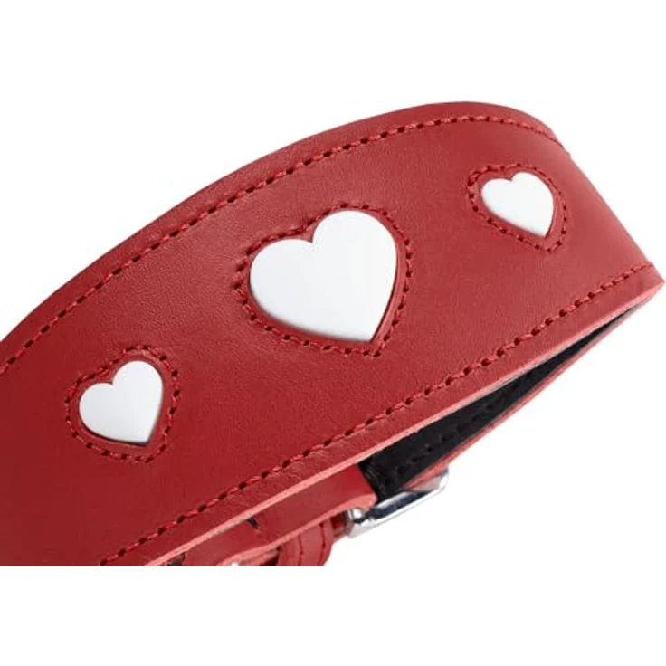 Hunter Windhund Love Halsband 32/XS, Rot/Schwarz, Rindnappaleder mit Polsterung und Herz-Zierelementen, Halsband + Leine – Bild 4