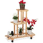 Relaxdays Pflanzenregal, Blumenständer mit 3 Ablagen, Bambus, HxBxT 82 x 81 x 36 cm, rollbar, Blumenregal innen, Natur - Preisvergleich