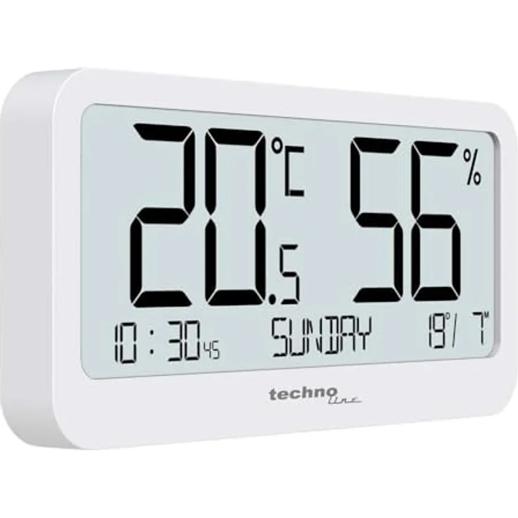 TECHNOLINE WS 9455 Thermo-Hygro-Station, weißes Thermometer-Hygrometer mit Datums- und Wochentagsanzeige, MIN/MAX-Speicher, Wandmontage möglich
