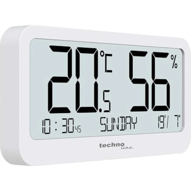 TECHNOLINE WS 9455 Thermo-Hygro-Station, weißes Thermometer-Hygrometer mit Datums- und Wochentagsanzeige, MIN/MAX-Speicher, Wandmontage möglich – Bild 1