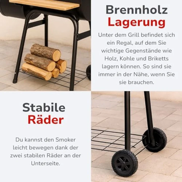 Arti Casa Alpina Smoker Barbecue - BBQ mit verstellbarem Schornstein, 2-in-1 Grill- und Räuchergerät, 104 x 58 x 114 cm – Bild 4