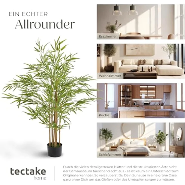 tectake Bambusbaum Bambosa, Künstlicher Baum mit naturgetreuen Blättern, 150 cm, Grün, pflegeleicht, dekorativ – Bild 7