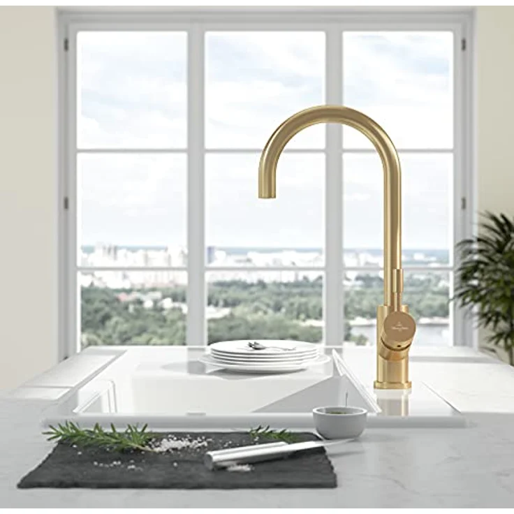 Villeroy & Boch Küchenarmatur 92530003, Edelstahl massiv in Gold, 360° Schwenkbereich, keramische Dichtungen, Durchflussmenge 14,0 l/min – Bild 3