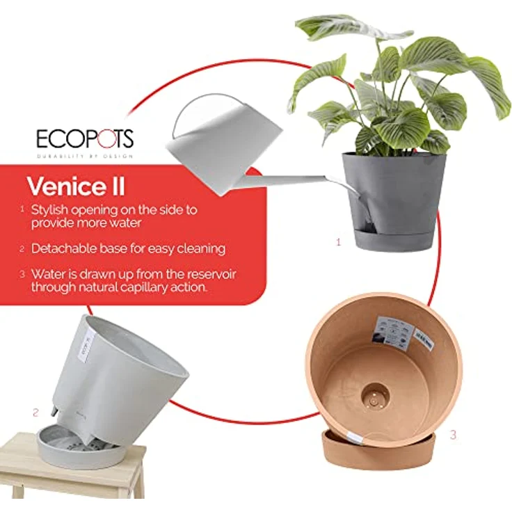 Ecopots Venedig 2 Pflanzgefäß, Selbstbewässerungssystem aus 80 % recyceltem Material, handgefertigte Oberfläche, für innen und außen geeignet – Bild 4