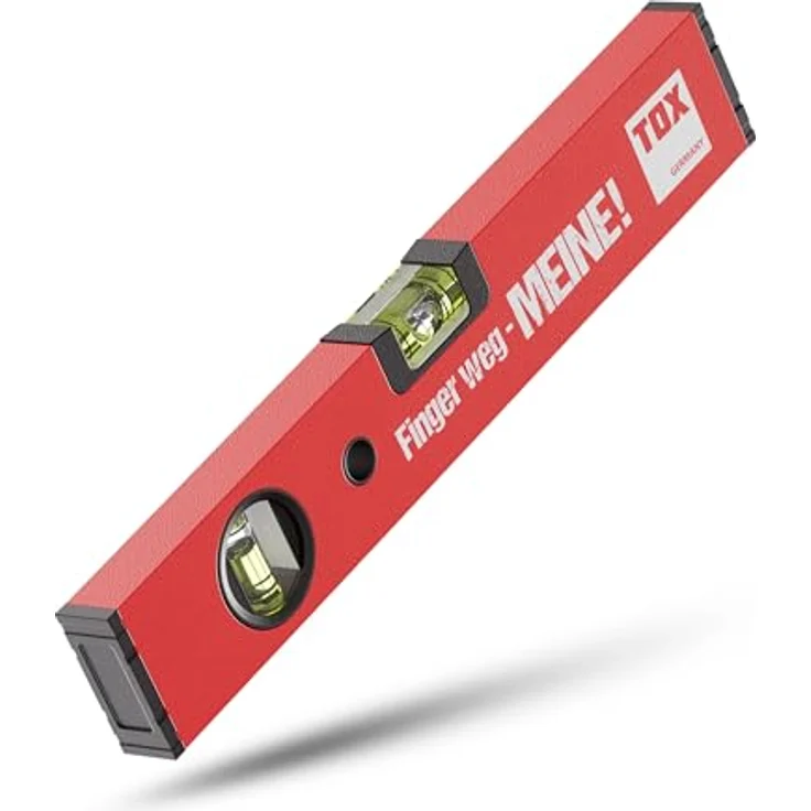 TOX Wasserwaage 30 cm, rot mit Aufdruck „Finger weg – MEINE“, aus Aluminium mit Pulverbeschichtung und stoßfesten Gummikappen, 1 Stück – Bild 2