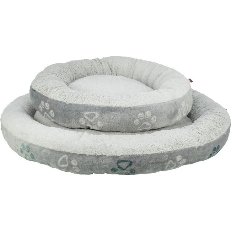 TRIXIE Hundebett Jimmy Soft, rundes Tierbett aus Softplüsch, hellgrau mit integriertem Kissen