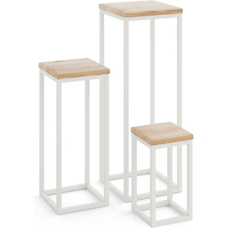 LAMO Manufaktur Blumenständer SET 30cm/50cm/70cm, Grauweiß Gestell, 100% Echtholz Naturplatte – Bild 1