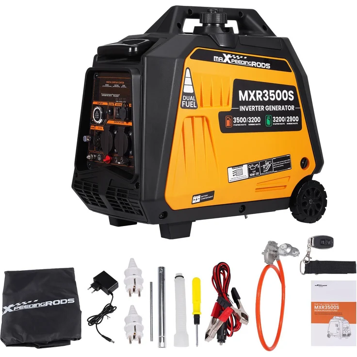 maXpeedingrods Dual Fuel Inverter Generator 3500W, tragbar, 25kg, für Notsituationen, mit Benzin- und LPG-Betrieb