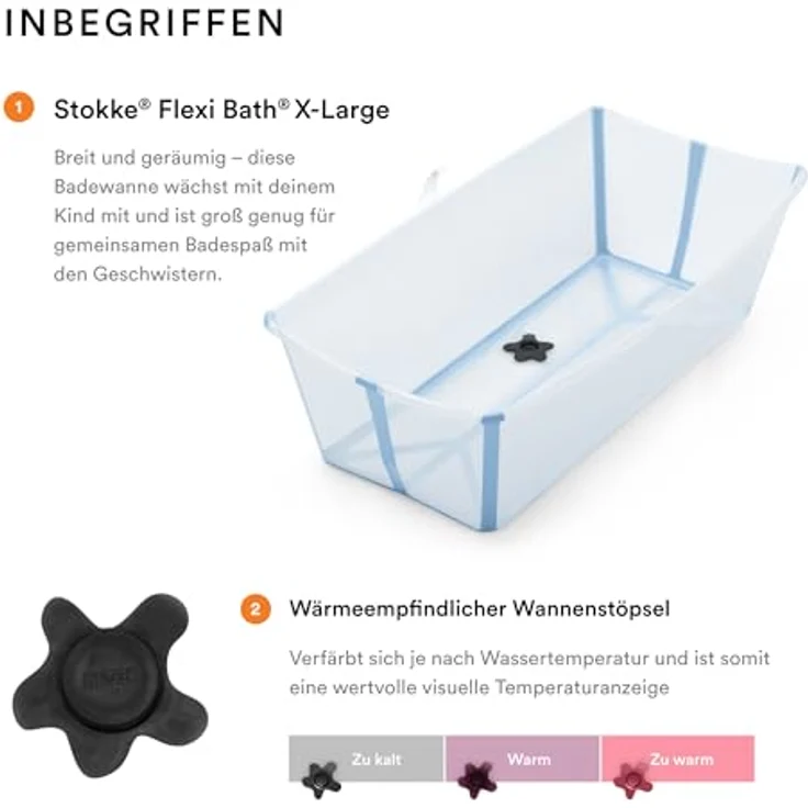 Stokke Flexi Bath® X-Large, geräumige faltbare Babybadewanne mit rutschfestem Boden und wärmeempfindlichem Stöpsel, für Kinder bis 6 Jahre – Bild 3
