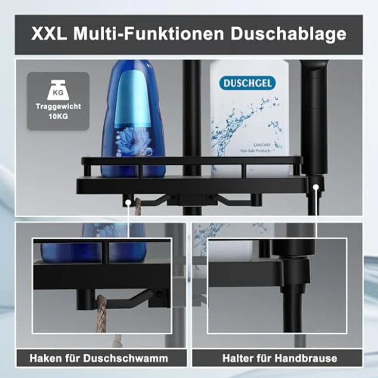 Görbach Edelstahl Duschset Regendusche ohne Armatur, Duschsystem mit verstellbarer Duschstange, Kopfbrause 25 cm und Duschablage in Schwarz – Bild 4