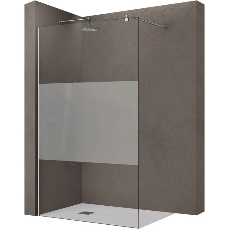 doporro Walk-in-Dusche Duschwand Bremen1MS, ESG Sichtschutz Glas Duschabtrennung, Milchglas Streifen, 8mm ESG-Sicherheitsglas, Chrom/Aluminium/Edelstahl/Messing – Bild 1