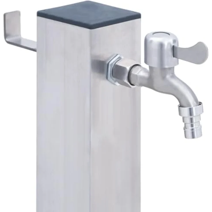 vidaXL Wassersäule für den Garten, Wasserhahn mit 1 Haken, Gartenwassersäule für Gartenbewässerung, Wasserzapfsäule Wasserzapfstelle, Edelstahl Quadratisch – Bild 5