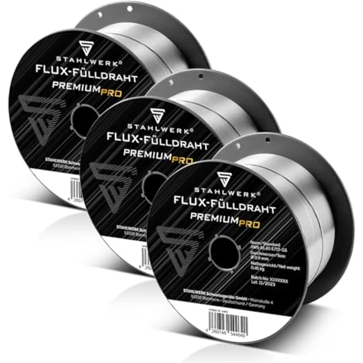 STAHLWERK FLUX Fülldraht Ø 0,9 mm 3er Set E71T-GS, selbstschützender Schweißdraht für gasfreies Schweißen, je 0,45 kg D100-Spule für 16 mm Dorn, kompatibel mit MIG/MAG-Geräten – Bild 1