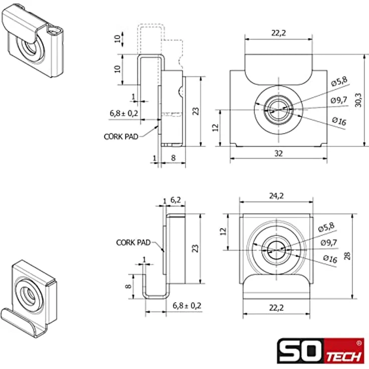SOTECH 1 Set Spiegelklammern für ungerahmte Spiegel, inkl. Befestigungsmaterial, max. Tragkraft 15 kg, chrom poliert – Bild 6