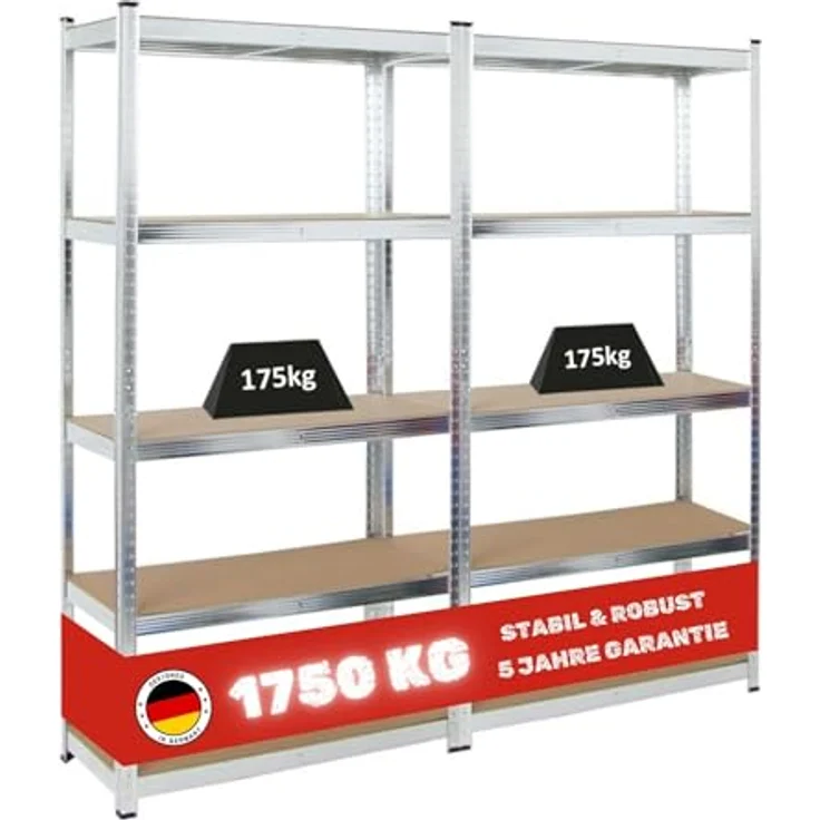 PROREGAL Mega Deal 2X Kellerregal Gorilla | HxBxT 180x90x40cm | Fachlast 175kg | Verzinkt | Garagenregal Schwerlastregal Werkstattregal Lagerregal Steckregal – Bild 1