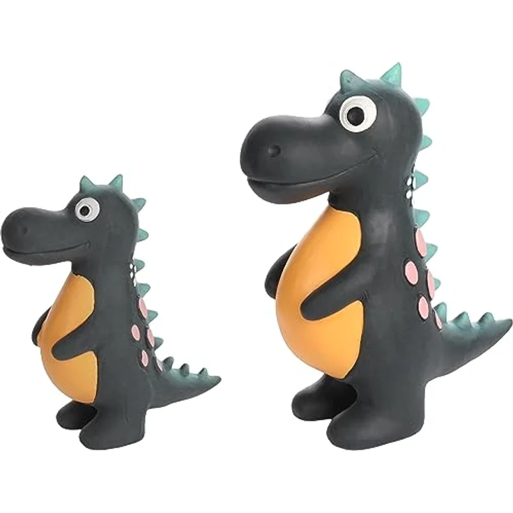 Flamingo HS PUGA Latex Dino, Tierspielzeug aus Polyester mit formstabiler Schaumfüllung, Schwarz, L 6,5x14x17 cm – Bild 2