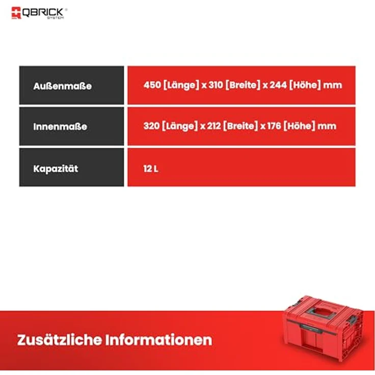 QBRICK System Werkzeugkoffer PRO Drawer 1 Toolbox 2.0 Basic RED Ultra HD Custom 450 x 310 x 244 mm, praktischer Werkzeugkoffer mit individueller Anpassungsfähigkeit – Bild 5