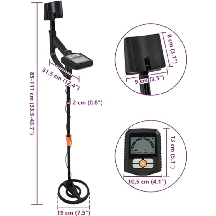 vidaXL Metalldetektor mit LCD-Display, 3 Modi, 19 cm wasserdichte Suchspule, Schwarz – Bild 3