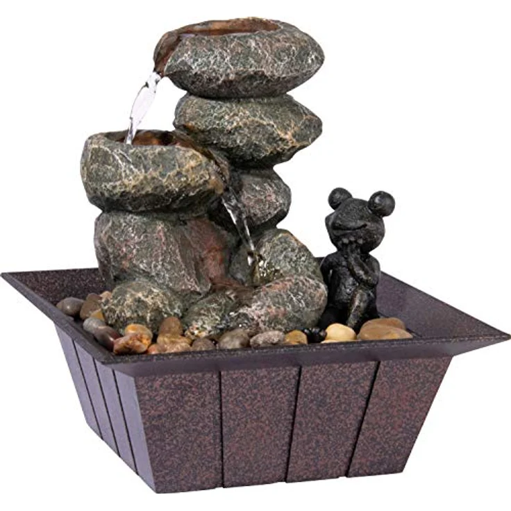 dobar® 96413e Design Tischbrunnen | Zimmerbrunnen Polyresin mit Ziersteinen | Kleiner Springbrunnen | Dekoratives Wasserspiel für Wohnzimmer/Büro/Indoor | Zierbrunnen - 20 x 20 x 21,5 cm | Grau – Bild 3