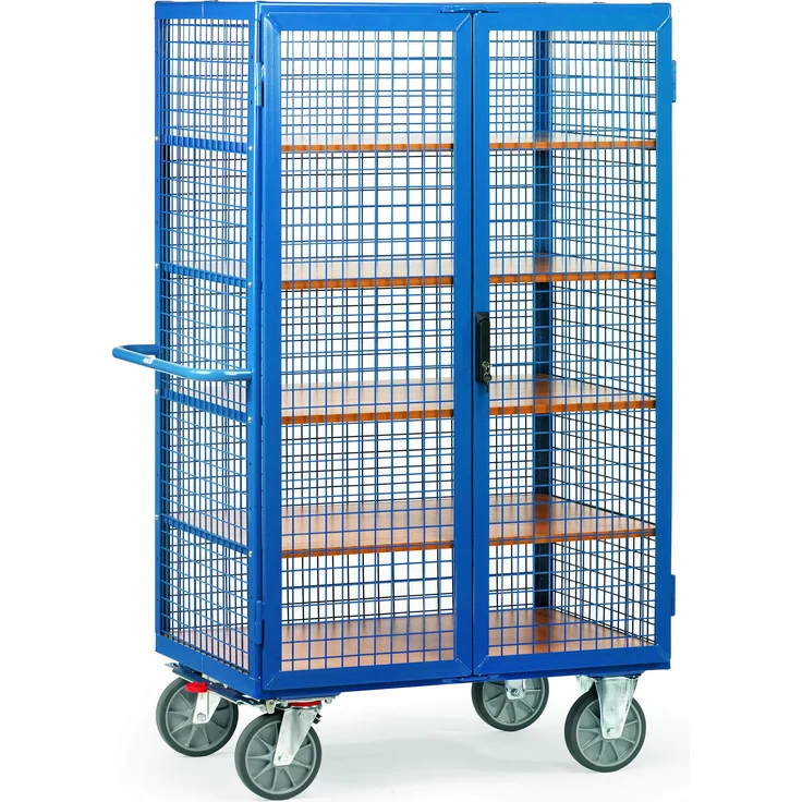 Fetra Gitterschrankwagen, Transportwagen mit 750 kg Tragkraft, verschließbare Doppelflügeltür, blau oder grau